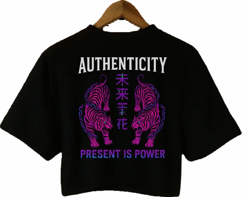 PRESENT IS POWER NEGRA ESPALDA CON FONDO.webp